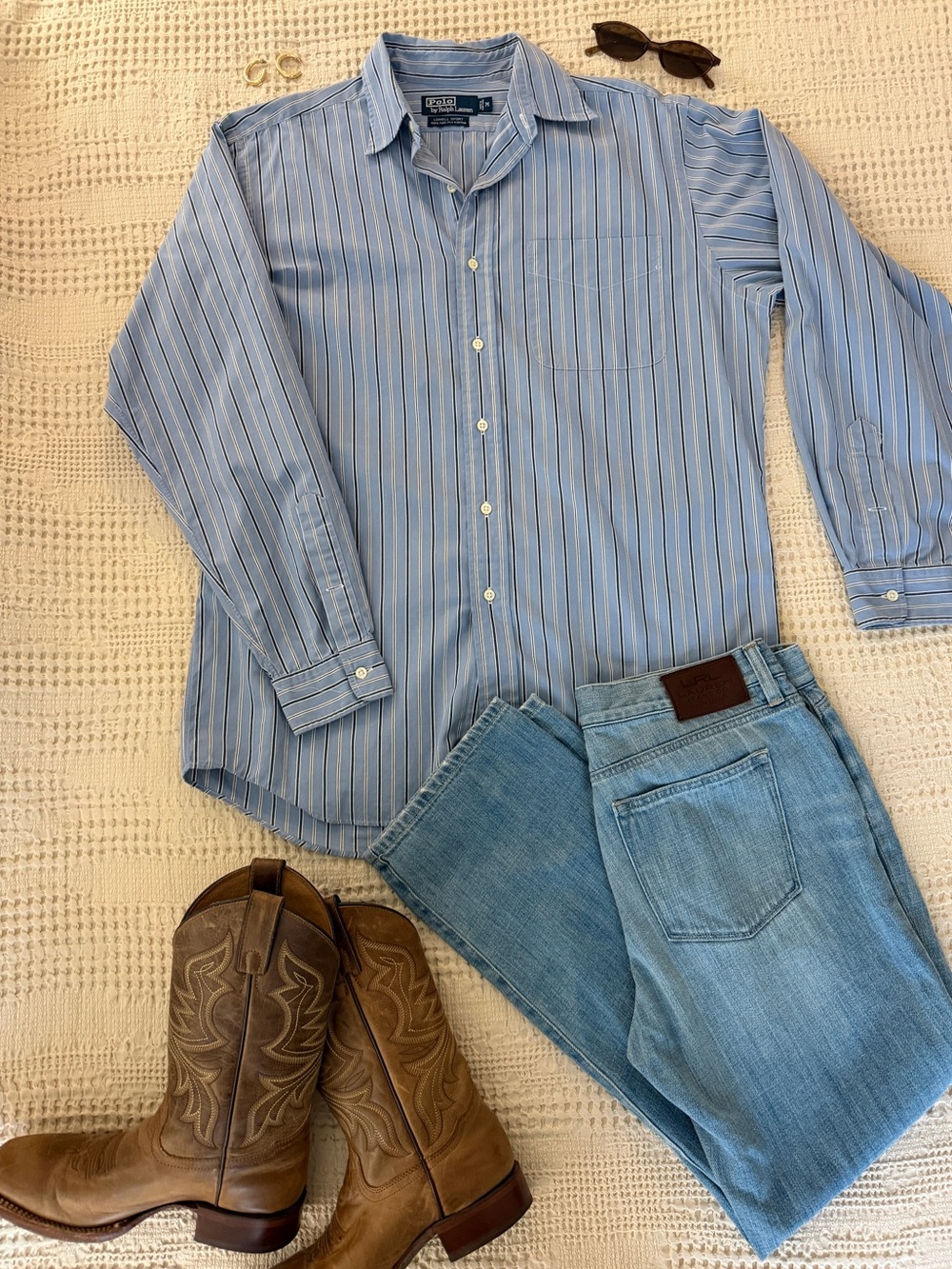 Polo Ralph Lauren Light Blue Striped Button Down Medium Preppy